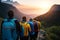 Group of friends hiking in mountains