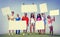 Group Friends Outdoors Placard Expression Cheering Team Concept