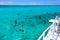 Group of friends relaxing together on a party boat tour of the Carribean Sea