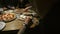 Group of friends share pizza at restaurant