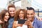 Group Of Friends Taking Selfie By Tower Bridge In London