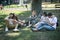 Group of friends using smartphones. Emotional isolation and technology depresion