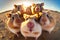 Group of funny hamsters is taking pictures on the phone. AI Generated