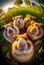 Group of funny hamsters is taking pictures on the phone. AI Generated