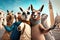 Group of funny llamas on the background of the ancient city