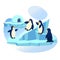 Group of Funny Penguins Playing on Ice Floe, Zoo