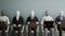 group of Futuristic android robots sitting on a chair and waiting for a job interview, AI and innovation concept