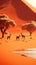 A group of giraffes walking across a desert. Generative AI image.