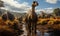 Group of Giraffes Walking Through Field