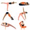 Group of girls doing yoga. Characters in different asanas