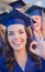 Group of Girls Graduating In Cap and Gown Celebrating