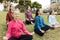 Group of girls practicing yoga