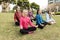 Group of girls practicing yoga