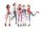 A group of girls with shopping bags in hands. Vector illustration, isolated on white background.