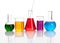 Group of glass flasks with a colored liqiuds