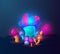 Group of glowing magic fantasy mushrooms or toadstools flat vector illustration.