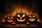 Group Of Glowing Pumpkins Create Eerie Halloween Ambiance