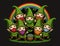 A group of gnomes wearing a St. Patrick\\\'s Day sweater with a rainbow