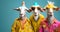 Group of goat in funky Wacky wild mismatch colourful outfits isolated on bright background advertisement