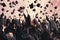 Group of graduates throwing their caps in the air. Education concept. A group of graduates throwing graduation caps in the air, no