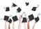 Group of Graduating Student\'s Hands Holding and Throwing Mortar