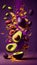 Group of Green Avocado Fruits Creatively Falling-Dripping Flying or Splashing on Purple Background AI Generative