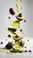 Group of Green Avocado Fruits Creatively Falling-Dripping Flying or Splashing on White Background AI Generative