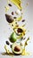 Group of Green Avocado Fruits Creatively Falling-Dripping Flying or Splashing on White Background AI Generative