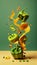 Group of Green Bell Peppers Vegetable Creatively Falling-Dripping Flying or Splashing on Green Background AI Generative