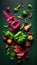 Group of Green Bell Peppers Vegetable Creatively Falling-Dripping Flying or Splashing on Green Background AI Generative