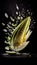 Group of Green Endive Lettuce Vegetable Creatively Falling-Dripping Flying or Splashing on Black Background AI Generative