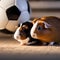 A group of guinea pigs engaging in a soccer match with a digital ball and goals3