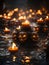 a group of halloween pumpkins floating in water