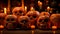 Group Halloween pumpkins with intricate tattoos, Day of the Dead. Generative AI