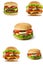 A group of hamburgers on a white background