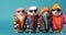 Group of hamster in funky Wacky wild mismatch colourful outfits isolated on bright background advertisement