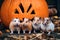 A group of hamsters standing in front of a pumpkin. Generative AI image.