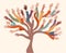 Group of hands of diverse and multi-ethnic people.Tree with branches made of human hands and arms.Community concept - equality