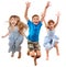 Group of happy cheerful sportive children jumping and dancing