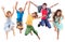 Group of happy cheerful sportive children jumping and dancing