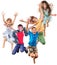 Group of happy cheerful sportive children jumping and dancing