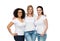 Group of happy different women in white t-shirts