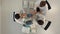 Group of happy doctors with tablet pc computers meeting at medical office. Top view