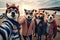 Group of happy dogs at the beach taking a selfie with smartphone