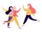 Group of happy excited young women jumping. bright playful color illustration fluid flat style.