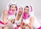 Group of happy girls dressed in rabbit costumes