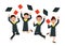 Group of happy graduates throwing graduation hats in the air celebrating