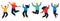 A group of happy jumping people, teams, friends. People in Flat style, cartoon, characters