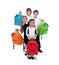 Group of happy kids with colorful school bags