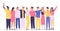 Group of happy people in casual clothes on a white background. Young people stand side by side and hug. Vector